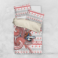 French Polynesian Christmas Bedding Set Santa Riding Hammerhead Shark Tahitian DT05 US Twin 172cm x 218cm White - Polynesian Pride