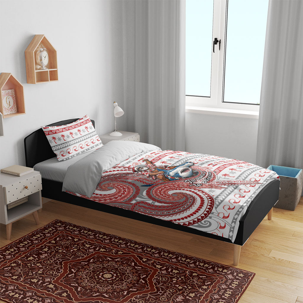 French Polynesian Christmas Bedding Set Santa Riding Hammerhead Shark Tahitian DT05 - Polynesian Pride