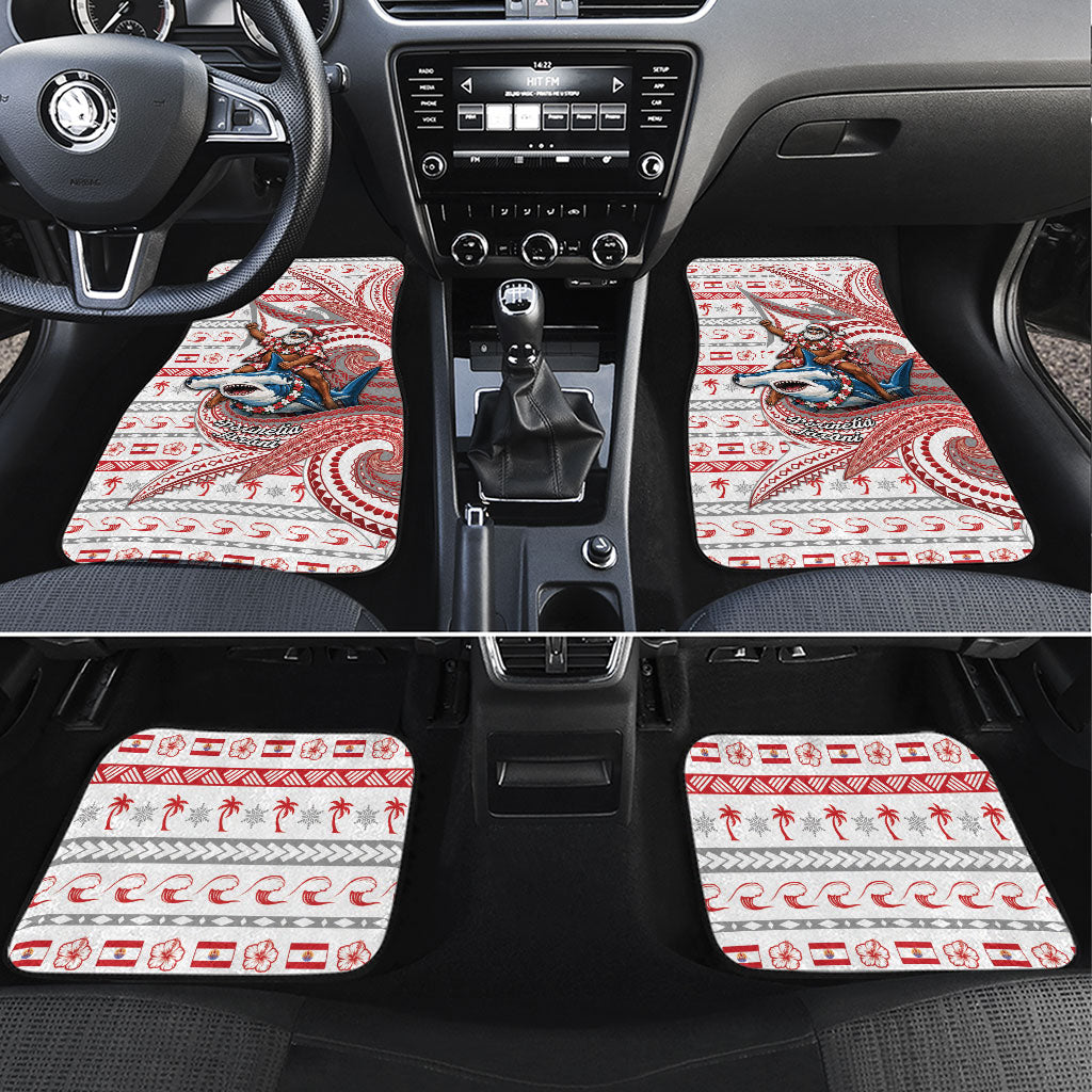 French Polynesian Christmas Car Mats Santa Riding Hammerhead Shark Tahitian DT05 Set 4pcs White - Polynesian Pride