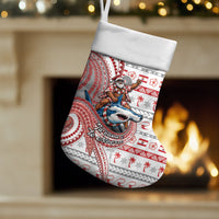 French Polynesian Christmas Stocking Santa Riding Hammerhead Shark Tahitian DT05 Set of 2 White - Polynesian Pride