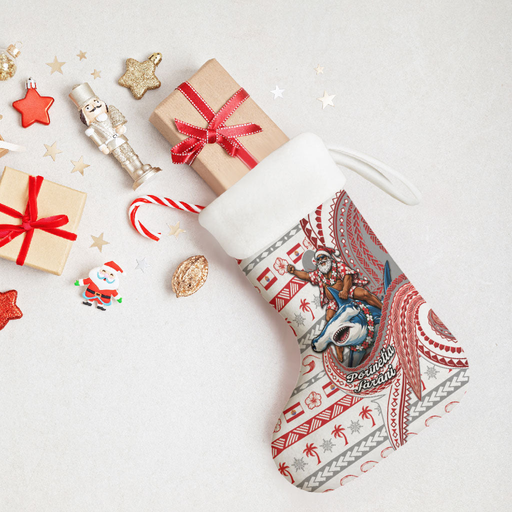 French Polynesian Christmas Stocking Santa Riding Hammerhead Shark Tahitian DT05 - Polynesian Pride