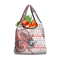 French Polynesian Christmas Grocery Bag Santa Riding Hammerhead Shark Tahitian DT05 1-pack One Size White - Polynesian Pride