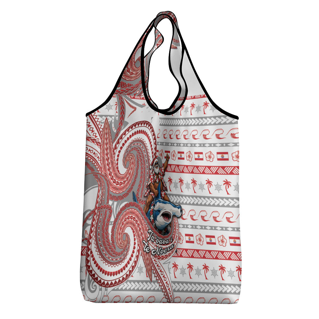 French Polynesian Christmas Grocery Bag Santa Riding Hammerhead Shark Tahitian DT05 - Polynesian Pride