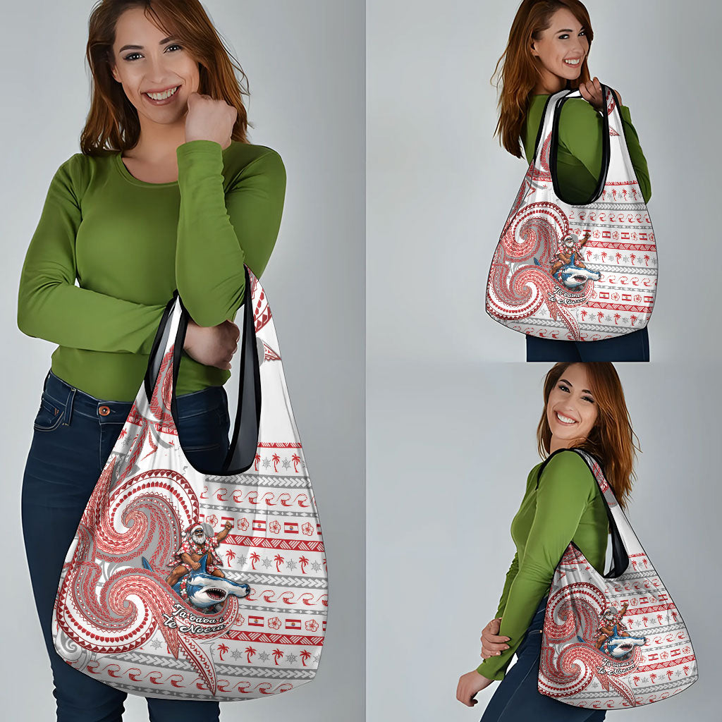 French Polynesian Christmas Grocery Bag Santa Riding Hammerhead Shark Tahitian DT05 - Polynesian Pride