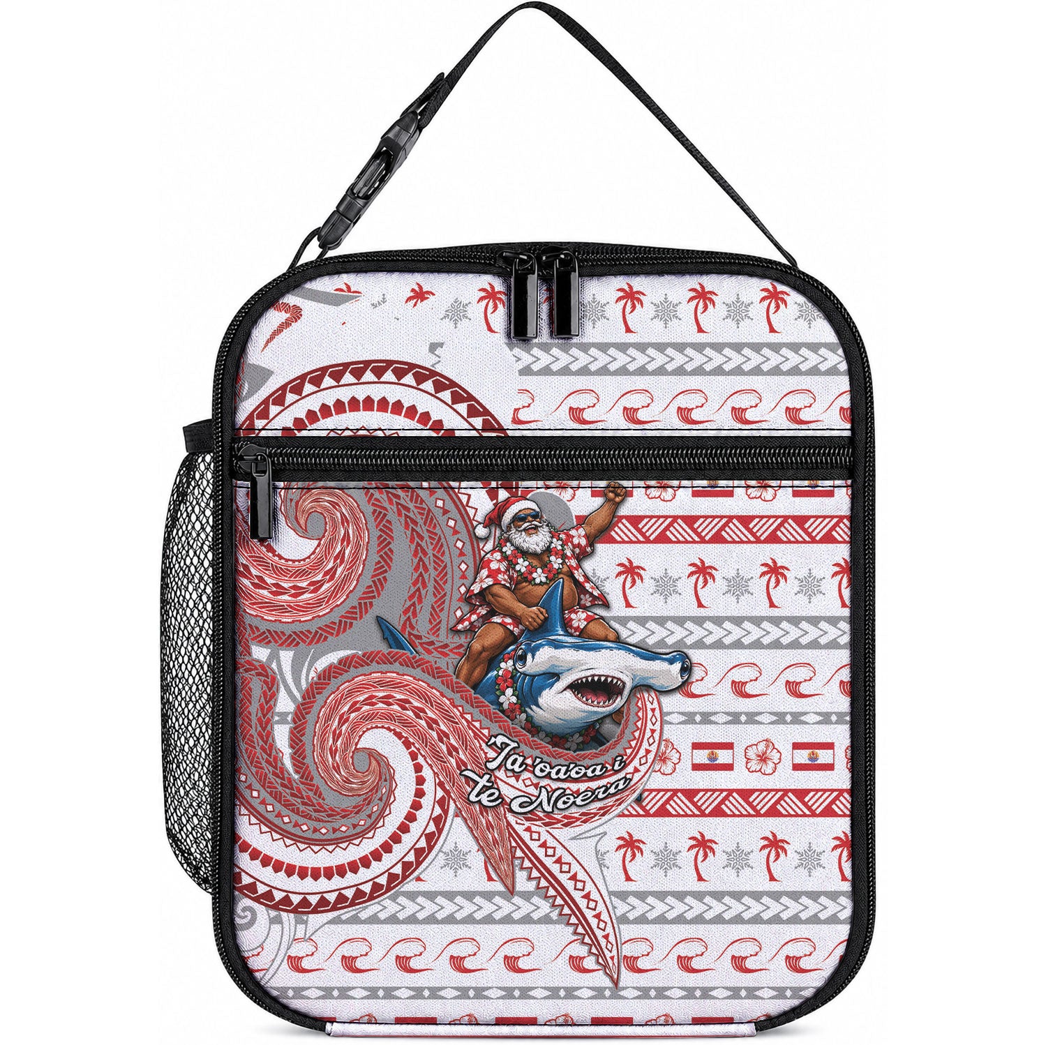 French Polynesian Christmas Lunch Bag Santa Riding Hammerhead Shark Tahitian