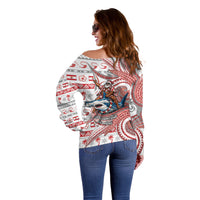 French Polynesian Christmas Off Shoulder Sweater Santa Riding Hammerhead Shark Tahitian DT05 - Polynesian Pride
