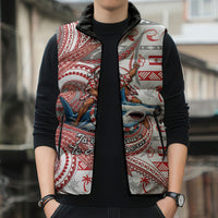 French Polynesian Christmas Sleeveless Puffer Jacket Santa Riding Hammerhead Shark Tahitian DT05 - Polynesian Pride