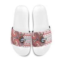 French Polynesian Christmas Slide Sandals Santa Riding Hammerhead Shark Tahitian DT05 White - Polynesian Pride