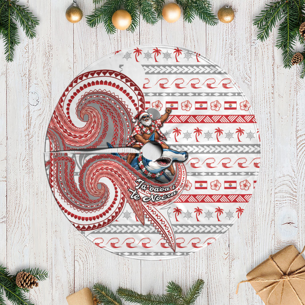 French Polynesian Christmas Tree Skirt Santa Riding Hammerhead Shark Tahitian