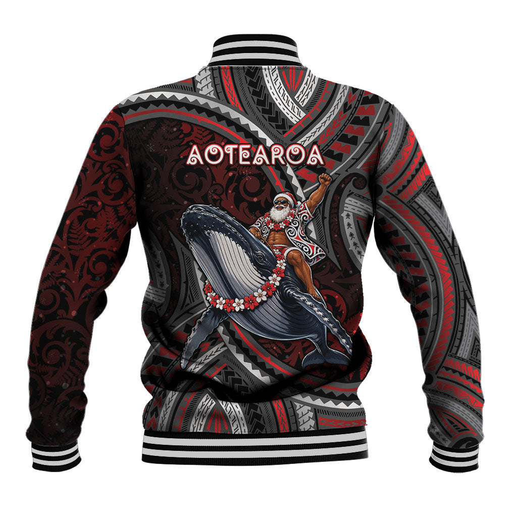 Aotearoa Christmas Baseball Jacket Santa Riding Humpback Whale Maori Koru DT05 - Polynesian Pride