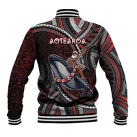 Aotearoa Christmas Baseball Jacket Santa Riding Humpback Whale Maori Koru DT05 - Polynesian Pride