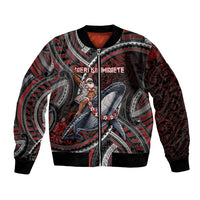 Aotearoa Christmas Bomber Jacket Santa Riding Humpback Whale Maori Koru DT05 Unisex Red - Polynesian Pride