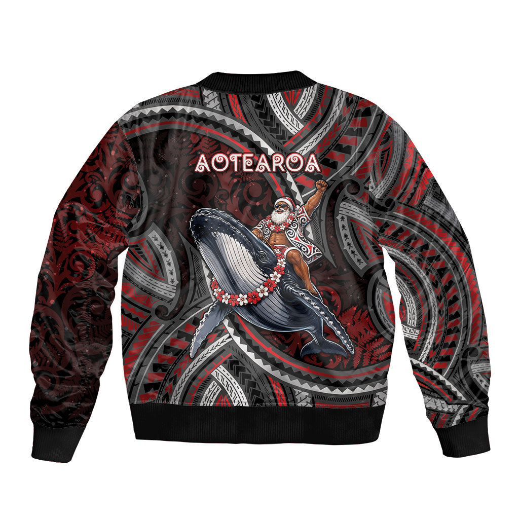 Aotearoa Christmas Bomber Jacket Santa Riding Humpback Whale Maori Koru DT05 - Polynesian Pride