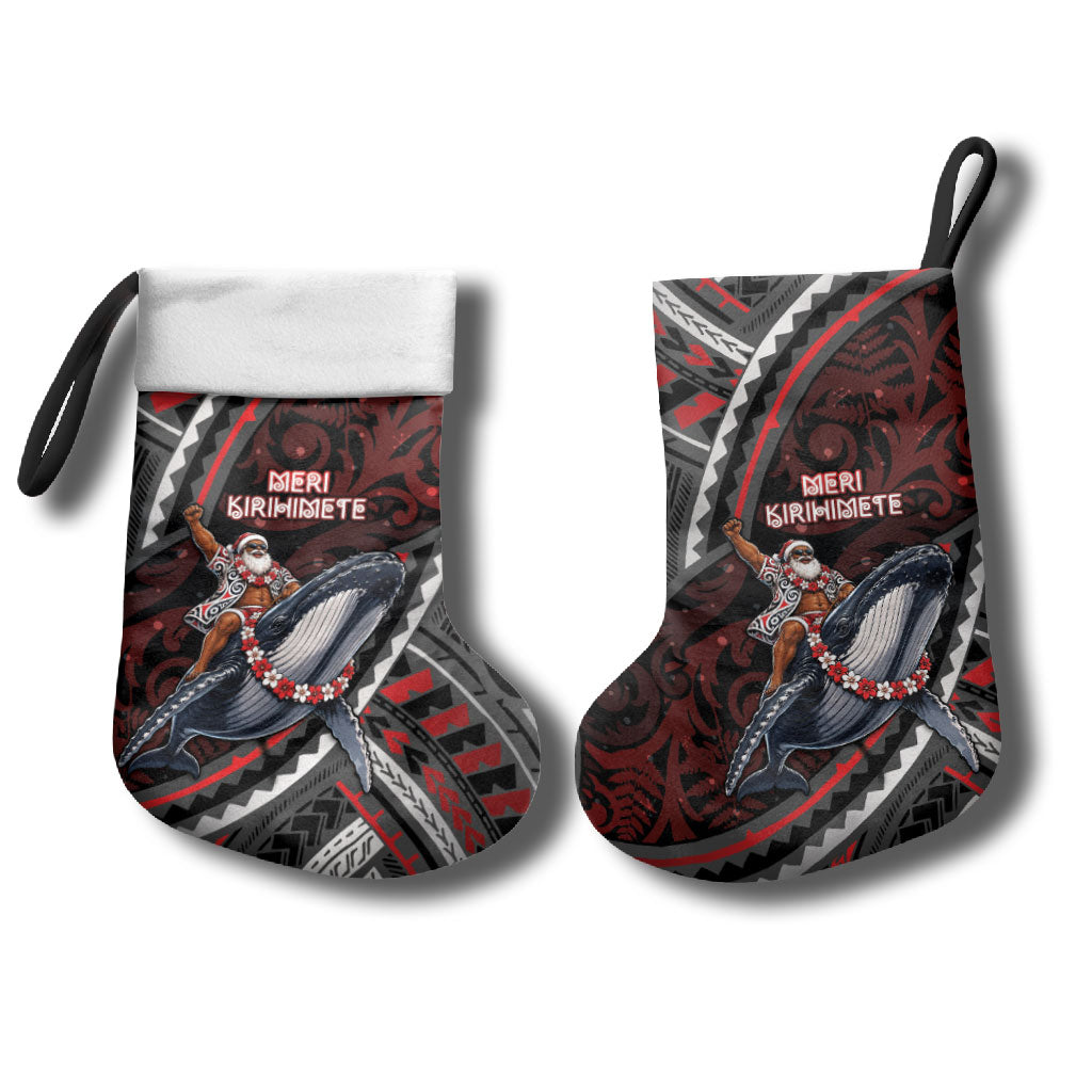 Aotearoa Christmas Stocking Santa Riding Humpback Whale Maori Koru DT05 - Polynesian Pride