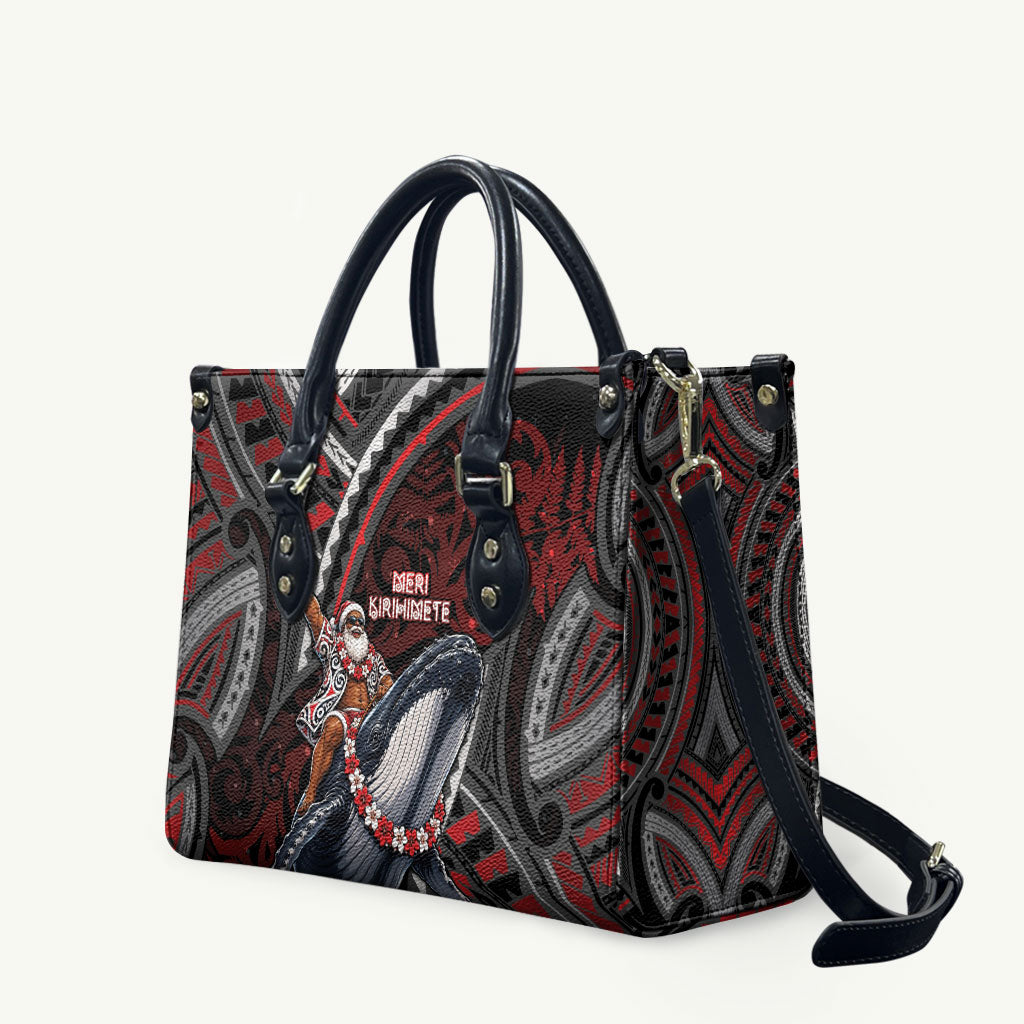 Aotearoa Christmas Leather Bag Santa Riding Humpback Whale Maori Koru DT05 Red - Polynesian Pride