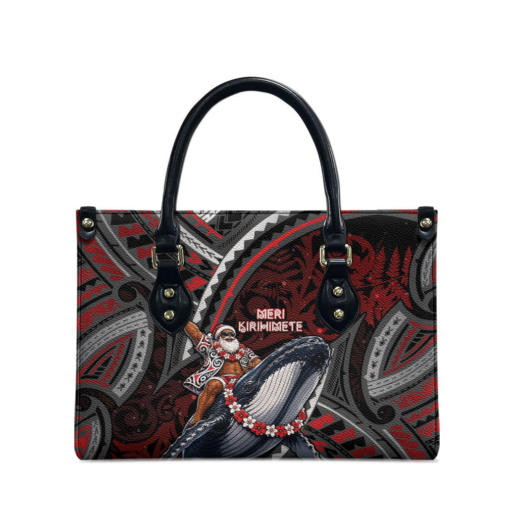 Aotearoa Christmas Leather Bag Santa Riding Humpback Whale Maori Koru DT05 - Polynesian Pride