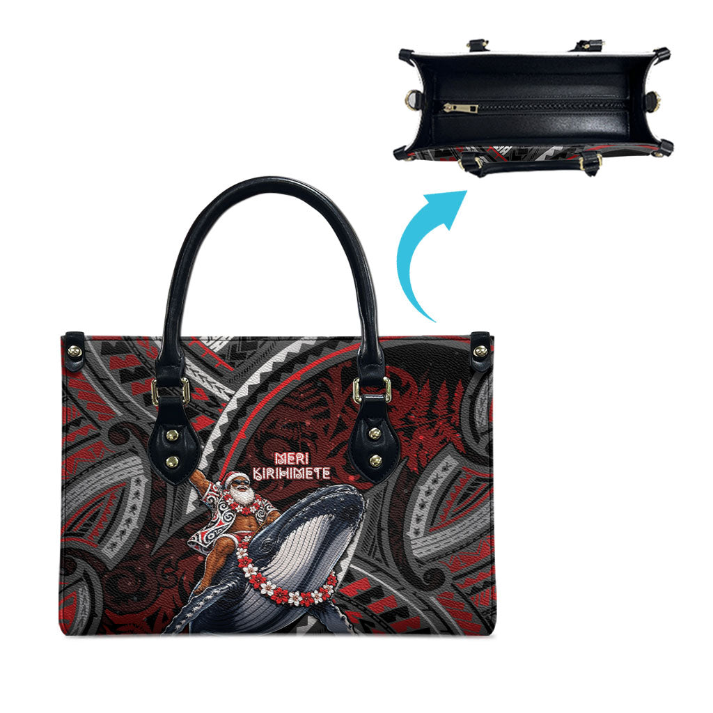 Aotearoa Christmas Leather Bag Santa Riding Humpback Whale Maori Koru DT05 - Polynesian Pride