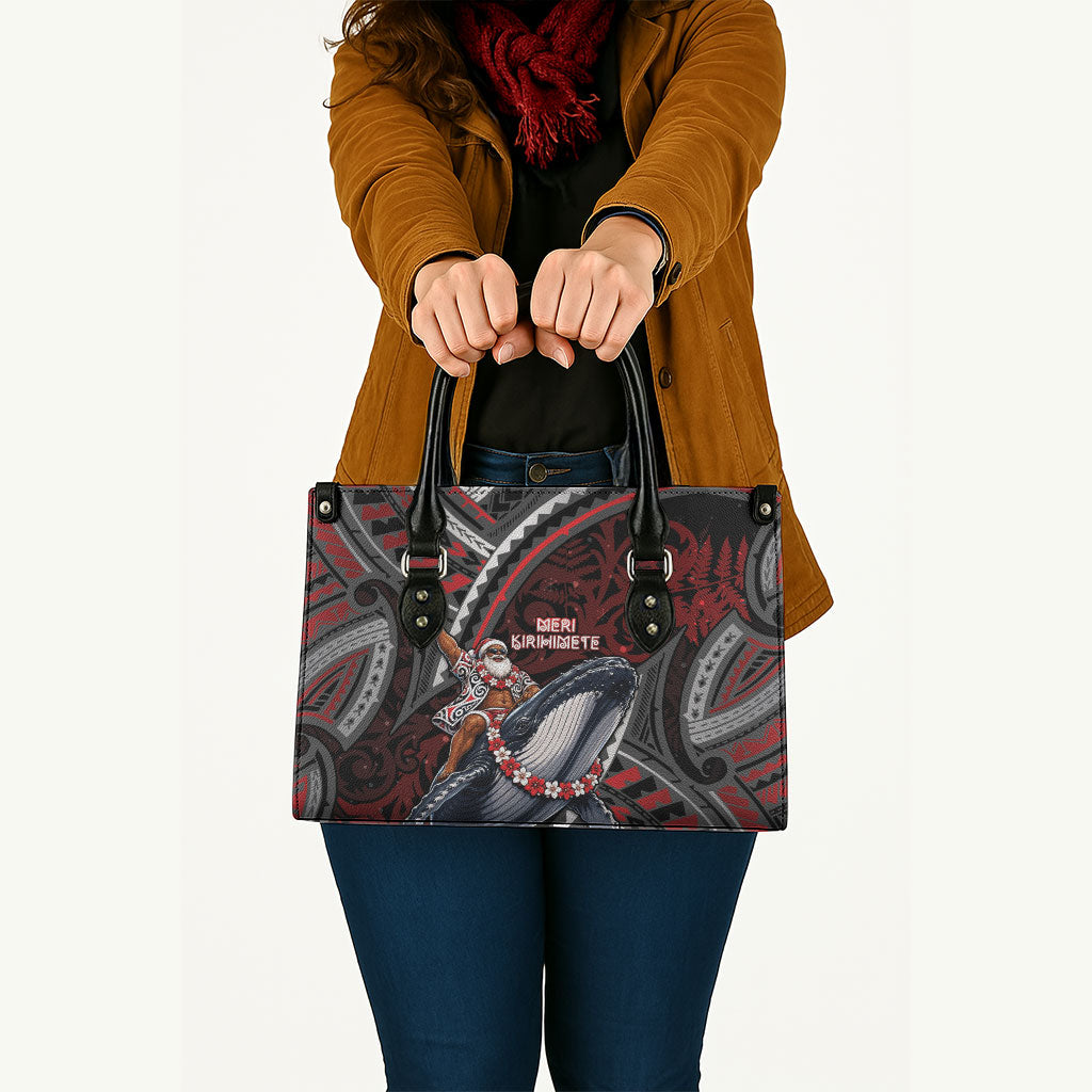 Aotearoa Christmas Leather Bag Santa Riding Humpback Whale Maori Koru DT05 - Polynesian Pride