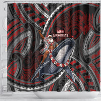 Aotearoa Christmas Shower Curtain Santa Riding Humpback Whale Maori Koru DT05 - Polynesian Pride