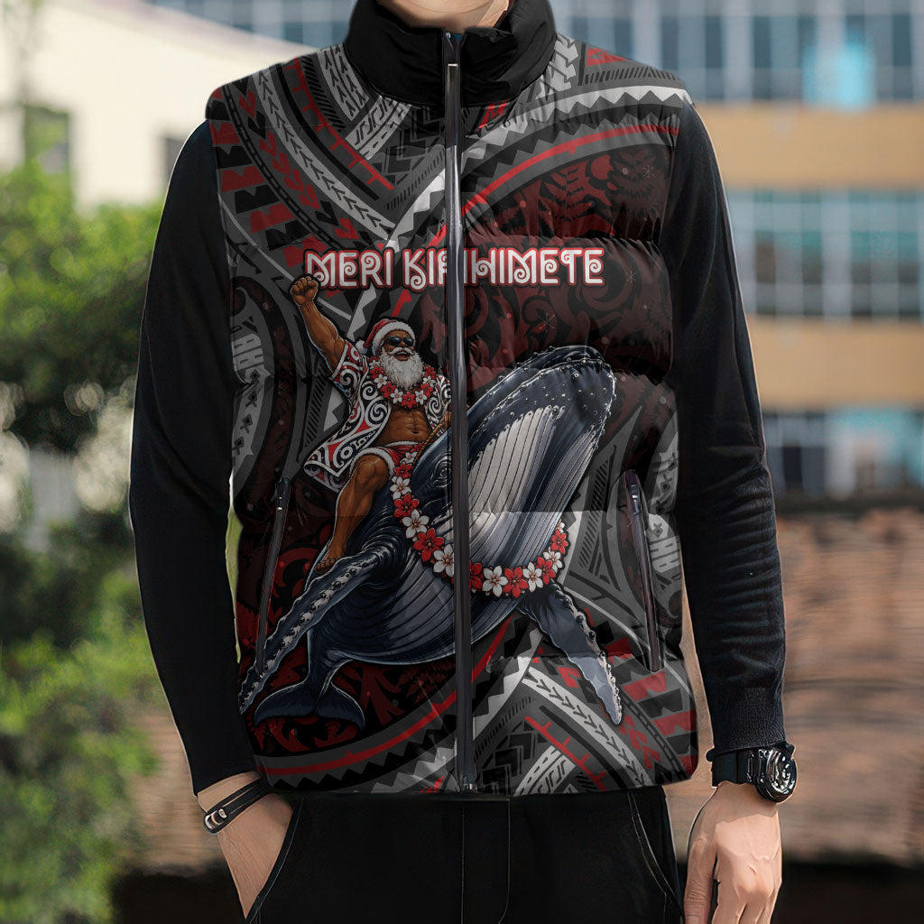 Aotearoa Christmas Sleeveless Puffer Jacket Santa Riding Humpback Whale Maori Koru DT05 - Polynesian Pride