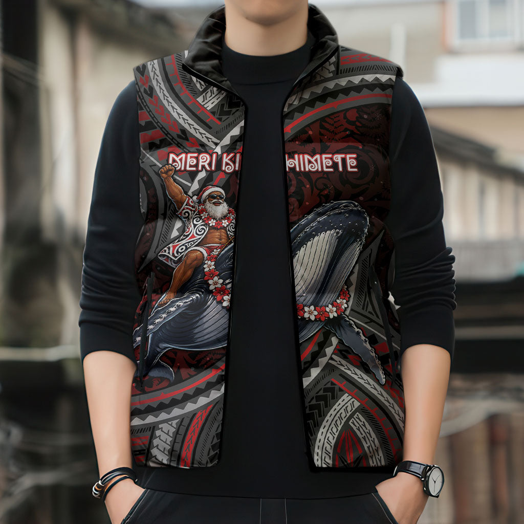 Aotearoa Christmas Sleeveless Puffer Jacket Santa Riding Humpback Whale Maori Koru DT05 - Polynesian Pride