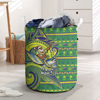 Cook Islands Christmas Laundry Basket Santa Riding Flying Fish DT05 Green - Polynesian Pride