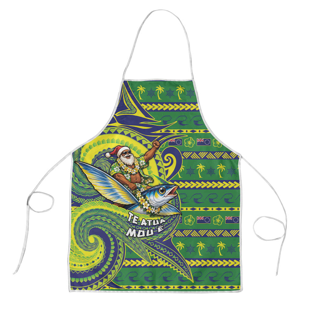 Cook Islands Christmas Apron Santa Riding Flying Fish DT05 Green - Polynesian Pride
