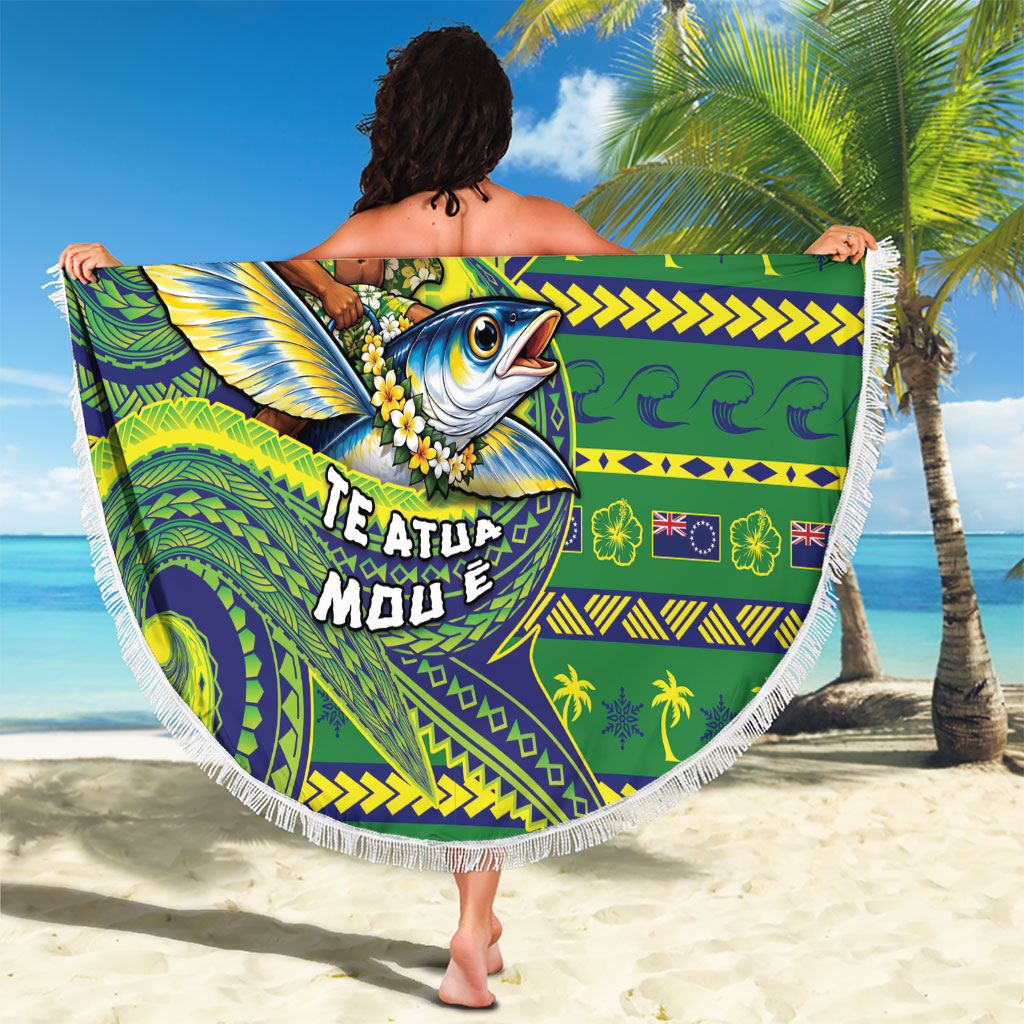 Cook Islands Christmas Beach Blanket Santa Riding Flying Fish DT05 - Polynesian Pride
