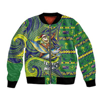 Cook Islands Christmas Bomber Jacket Santa Riding Flying Fish DT05 Unisex Green - Polynesian Pride