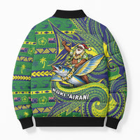 Cook Islands Christmas Bomber Puffer Jacket Santa Riding Flying Fish DT05 - Polynesian Pride