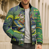 Cook Islands Christmas Bomber Puffer Jacket Santa Riding Flying Fish DT05 - Polynesian Pride