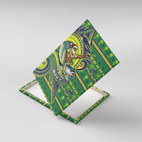 Cook Islands Christmas Canvas Wall Art Santa Riding Flying Fish DT05 With Frame Green - Polynesian Pride