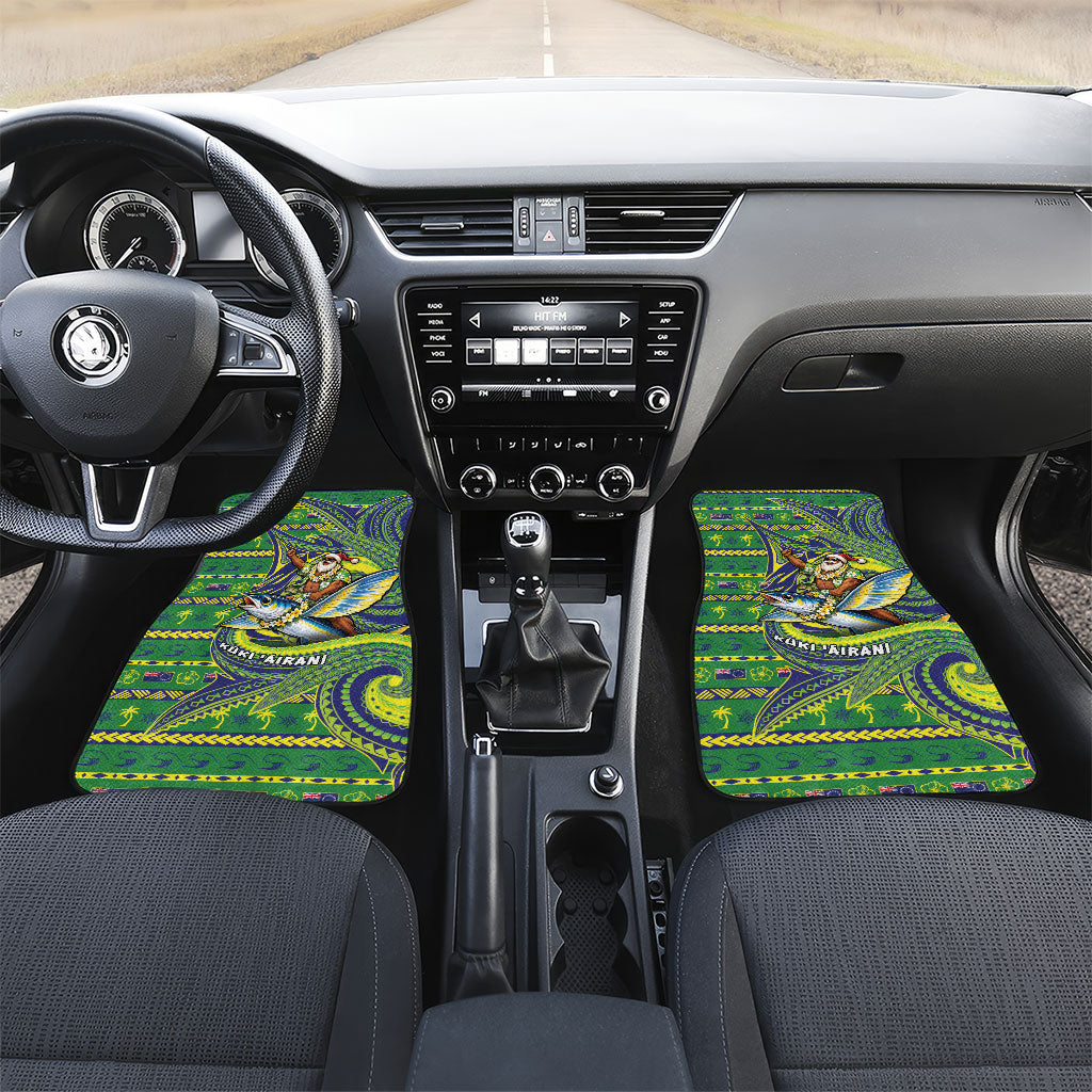 Cook Islands Christmas Car Mats Santa Riding Flying Fish DT05 Set 2pcs - Front Green - Polynesian Pride