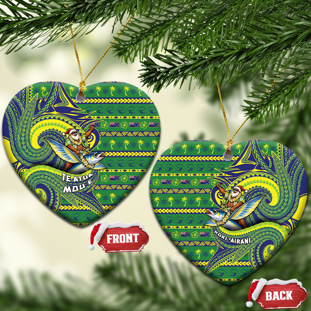 Cook Islands Christmas Ceramic Ornament Santa Riding Flying Fish DT05 Heart Green - Polynesian Pride