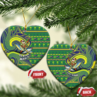 Cook Islands Christmas Ceramic Ornament Santa Riding Flying Fish DT05 Heart Green - Polynesian Pride
