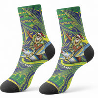 Cook Islands Christmas Crew Socks Santa Riding Flying Fish DT05 - Polynesian Pride