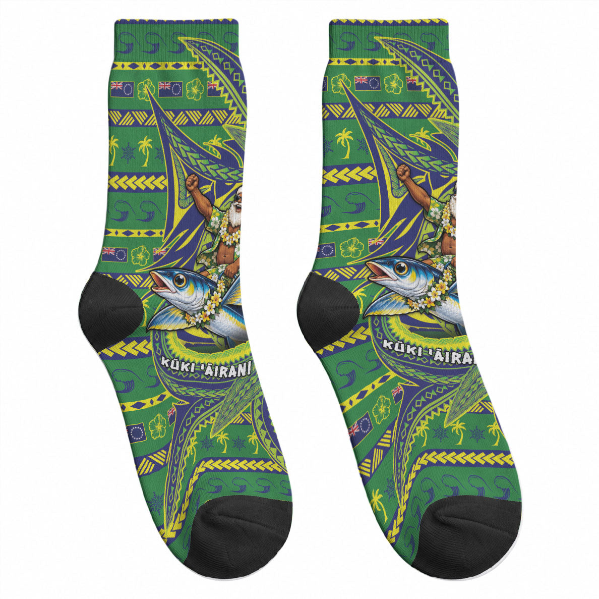 Cook Islands Christmas Crew Socks Santa Riding Flying Fish DT05 - Polynesian Pride