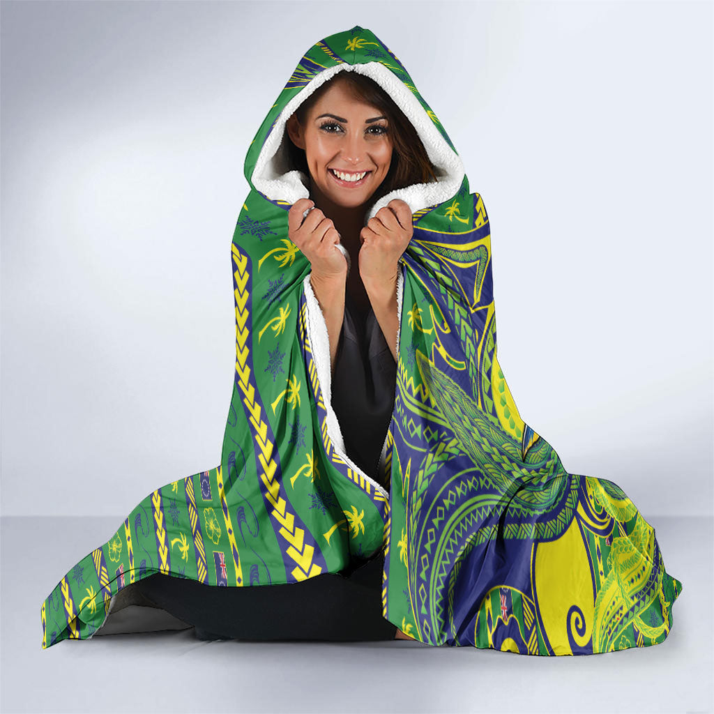 Cook Islands Christmas Hooded Blanket Santa Riding Flying Fish DT05 - Polynesian Pride