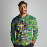 Cook Islands Christmas Long Sleeve Polo Shirt Santa Riding Flying Fish DT05 - Polynesian Pride