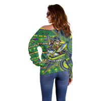 Cook Islands Christmas Off Shoulder Sweater Santa Riding Flying Fish DT05 - Polynesian Pride