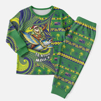 Cook Islands Christmas Pajama Set Santa Riding Flying Fish DT05 Men Green - Polynesian Pride