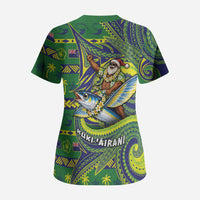 Cook Islands Christmas Scrub Top Santa Riding Flying Fish DT05 - Polynesian Pride