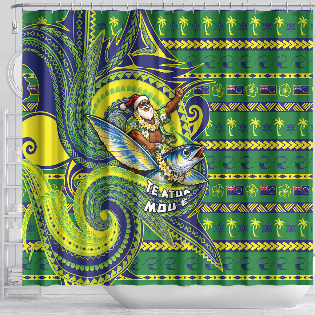 Cook Islands Christmas Shower Curtain Santa Riding Flying Fish DT05 - Polynesian Pride