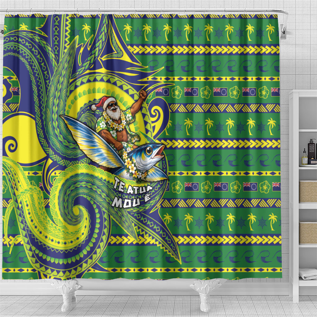 Cook Islands Christmas Shower Curtain Santa Riding Flying Fish DT05 - Polynesian Pride