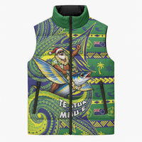 Cook Islands Christmas Sleeveless Puffer Jacket Santa Riding Flying Fish DT05 Unisex Green - Polynesian Pride