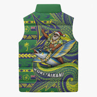 Cook Islands Christmas Sleeveless Puffer Jacket Santa Riding Flying Fish DT05 - Polynesian Pride