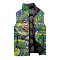 Cook Islands Christmas Sleeveless Puffer Jacket Santa Riding Flying Fish DT05 - Polynesian Pride