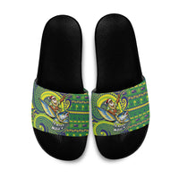 Cook Islands Christmas Slide Sandals Santa Riding Flying Fish DT05 Green - Polynesian Pride