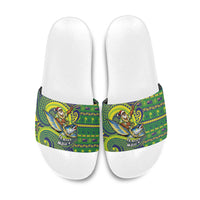 Cook Islands Christmas Slide Sandals Santa Riding Flying Fish DT05 Green - Polynesian Pride