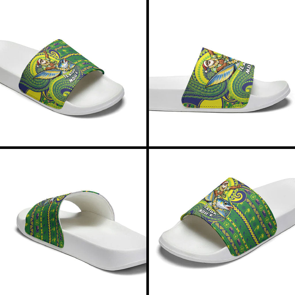 Cook Islands Christmas Slide Sandals Santa Riding Flying Fish DT05 - Polynesian Pride